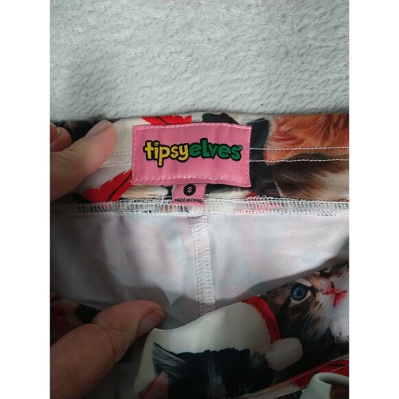 Tipsy Elves Leggings Small Kittens Cats Wearing Santa Hats Holiday Running - Picture 9 of 11